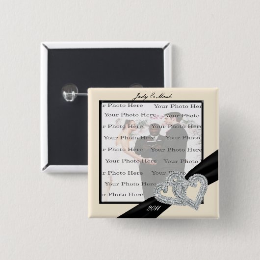 Schaltfläche "Elegante Diamond Black Ribbon Square Button (Vorne & Hinten)