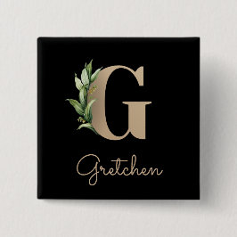 Schaltfläche "Eleganter Botanischer Monogram Gold  Button