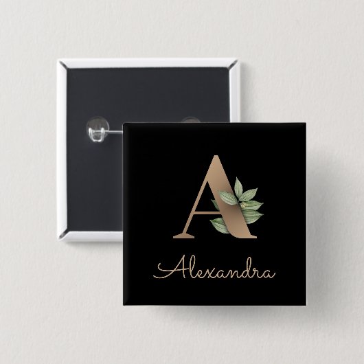 Schaltfläche "Eleganter Botanischer Monogramm-Gold Button (Vorne & Hinten)