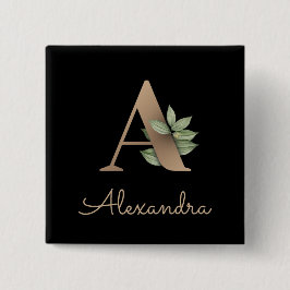 Schaltfläche "Eleganter Botanischer Monogramm-Gold Button