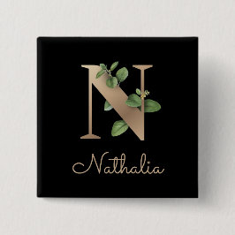 Schaltfläche "Eleganter Botanischer Monogramm-Gold Button