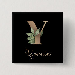 Schaltfläche "Eleganter Botanischer Monogramm-Gold Button