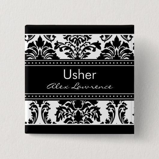 Schaltfläche "Elegantes Damask-Brautparty" - "Ushe Button (Vorderseite)