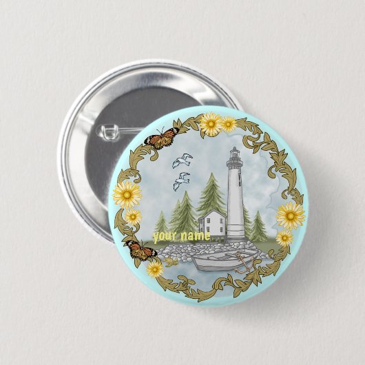 Schaltfläche "Floral Alabama Lighthouse Button" Button (Vorne & Hinten)