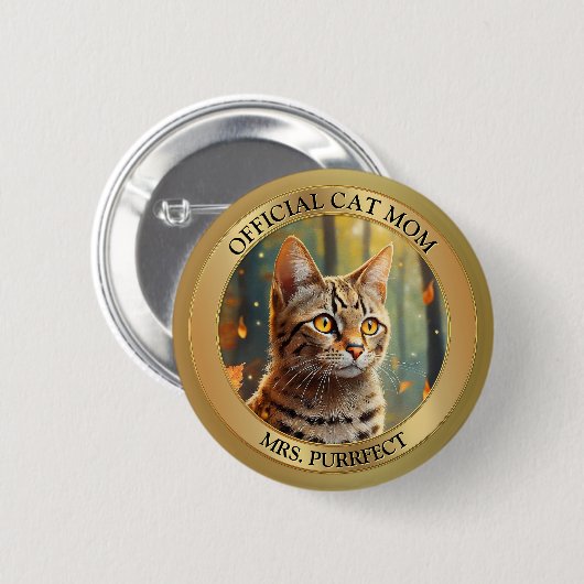 Schaltfläche "Fun Gold Metallic Foto Cat Mama" Button (Vorne & Hinten)