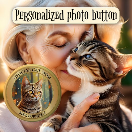 Schaltfläche "Fun Gold Metallic Foto Cat Mama" Button