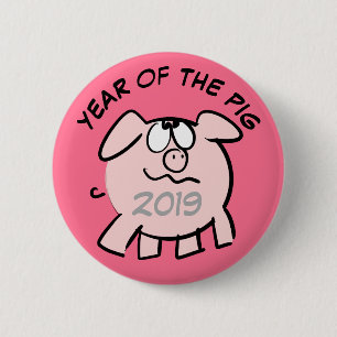 Schaltfläche "Funny 2 Cartoon Illustration Pig Yea Button