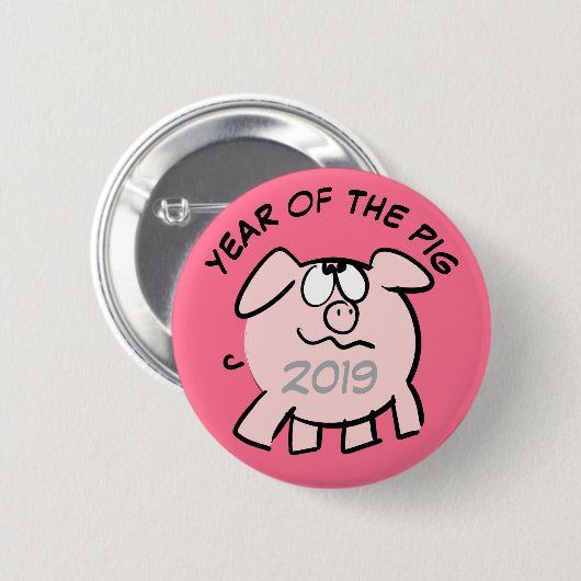 Schaltfläche "Funny 2 Cartoon Illustration Pig Yea Button (Vorne & Hinten)