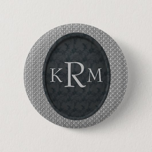 Schaltfläche für Monogram-Initials Schwarzes Flora Button (Vorderseite)