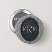 Schaltfläche für Monogram-Initials Schwarzes Flora Button (Vorne & Hinten)