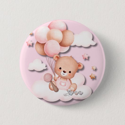Schaltfläche für niedlichen rosa Teddy-Bär-Kinderz Button (Vorderseite)