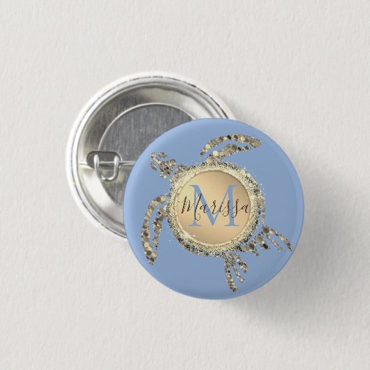 Schaltfläche Gold Glam Turtle Monogram Button (Vorne & Hinten)