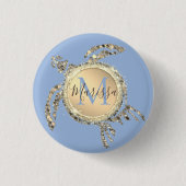 Schaltfläche Gold Glam Turtle Monogram Button (Vorderseite)
