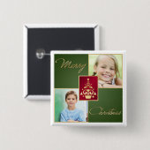 Schaltfläche "Green, Red, Gold Christmas Tree Foto Button (Vorne & Hinten)