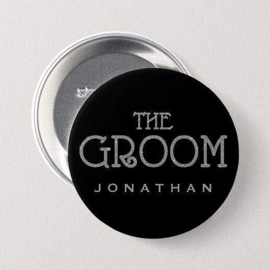 Schaltfläche "Groove Silver Imitats Glitzer Name T Button (Vorne & Hinten)