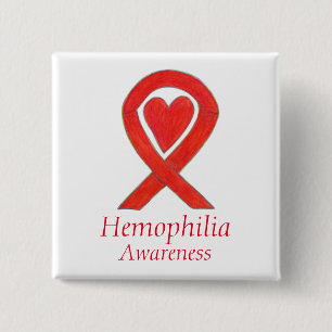 Schaltfläche "Hemophilie Red Awareness Ribbon Hear Button