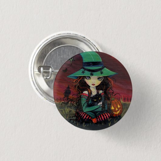 Schaltfläche "Hexe und Schwarze Katze" Button (Vorne & Hinten)