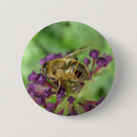Schaltfläche Honigbiene und violette Blumen Button (Vorderseite)