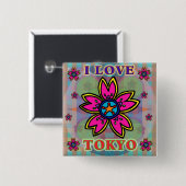 Schaltfläche "I LIEBE TOKYO"-Blume Button (Vorne & Hinten)