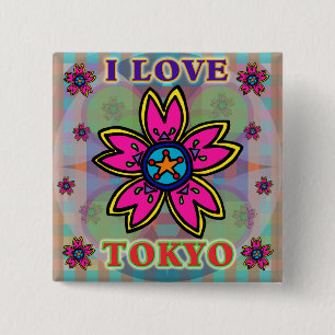 Schaltfläche "I LIEBE TOKYO"-Blume Button