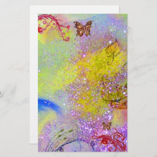 SCHALTFLÄCHE IN GLITZERN 2, lila-blau-gelb Briefpapier (Vorne/Hinten)