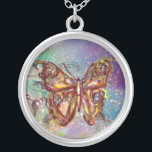 SCHALTFLÄCHE IN GLITZERN, blau Versilberte Kette<br><div class="desc">Eleganter und bunter Schmetterling. Malerei mit goldener und silberner Folie.</div>