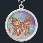 SCHALTFLÄCHE IN GLITZERN, blau Versilberte Kette<br><div class="desc">Eleganter und bunter Schmetterling. Malerei mit goldener und silberner Folie.</div>
