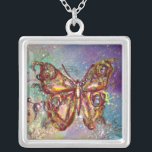 SCHALTFLÄCHE IN GLITZERN, blau Versilberte Kette<br><div class="desc">Eleganter und bunter Schmetterling. Malerei mit goldener und silberner Folie.</div>