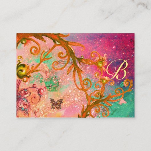 SCHALTFLÄCHE IN GLITZERN, PINK, GELBE WIRBEL MONOG VISITENKARTE (Rückseite)