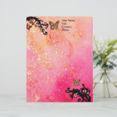 SCHALTFLÄCHE IN GLITZERN, Rosa Schwarze Wirbel Briefbogen (Stehend Vorderseite)
