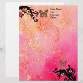 SCHALTFLÄCHE IN GLITZERN, Rosa Schwarze Wirbel Briefbogen (Vorne/Hinten)