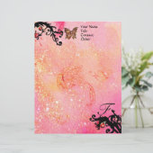 SCHALTFLÄCHE IN GLITZERN, rosa Schwarze Wirbel Mon Briefbogen (Stehend Vorderseite)