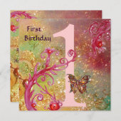 SCHALTFLÄCHE IN GOLDEN GLITZERN 2 Erste Geburtstag Einladung (Vorne/Hinten)