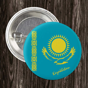 Schaltfläche Kasachstan, patriotische Flagge Kasac Button