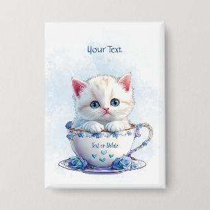 Schaltfläche "Kitten in Cup Blue Flowers" Button