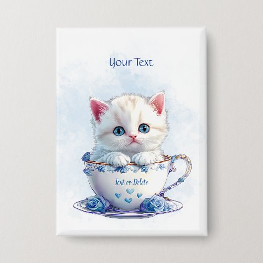 Schaltfläche "Kitten in Cup Blue Flowers" Button (Vorderseite)