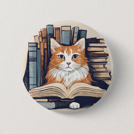 Schaltfläche "Kitty with Books" Button (Vorderseite)