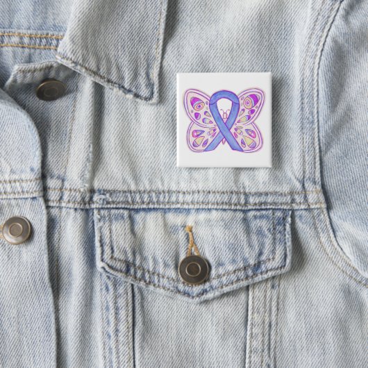 Schaltfläche "Lavendel Awareness Ribbon Heart Art Button (Beispiel)