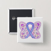 Schaltfläche "Lavendel Awareness Ribbon Heart Art Button (Vorne & Hinten)