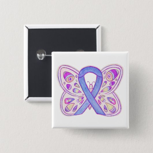 Schaltfläche "Lavendel Awareness Ribbon Heart Art  Button (Vorne & Hinten)