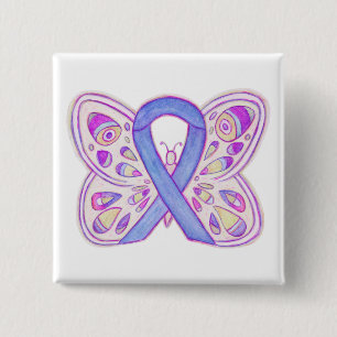 Schaltfläche "Lavendel Awareness Ribbon Heart Art  Button