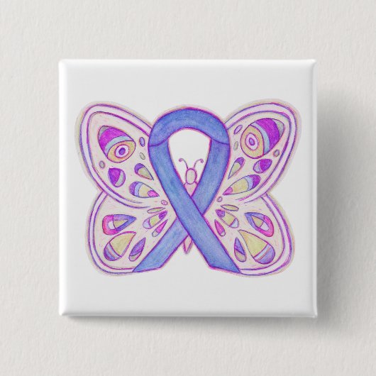 Schaltfläche "Lavendel Awareness Ribbon Heart Art Button (Vorderseite)