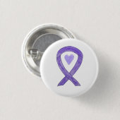 Schaltfläche "Lavendel Awareness Ribbon Heart Art  Button (Vorne & Hinten)
