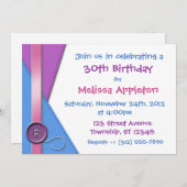 Schaltfläche ~ Lila, blaue und rosa Einladungen zu (Vorne/Hinten)