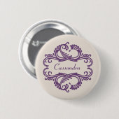 Schaltfläche "lila Chic Damask" Button (Vorne & Hinten)