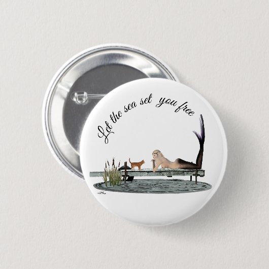 Schaltfläche "Mermaid On Boat Dock" für das Button (Vorne & Hinten)