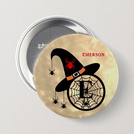 Schaltfläche "Monogram E Halloween Sky Hexen Spide Button (Vorne & Hinten)