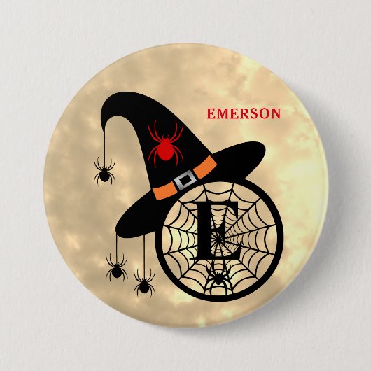 Schaltfläche "Monogram E Halloween Sky Hexen Spide Button (Vorderseite)