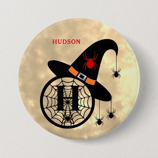 Schaltfläche "Monogram H Halloween Sky Hexen Spide Button (Vorderseite)