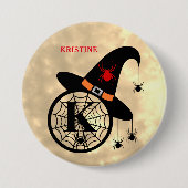 Schaltfläche "Monogram K Halloween Sky Hexen Spide Button (Vorderseite)